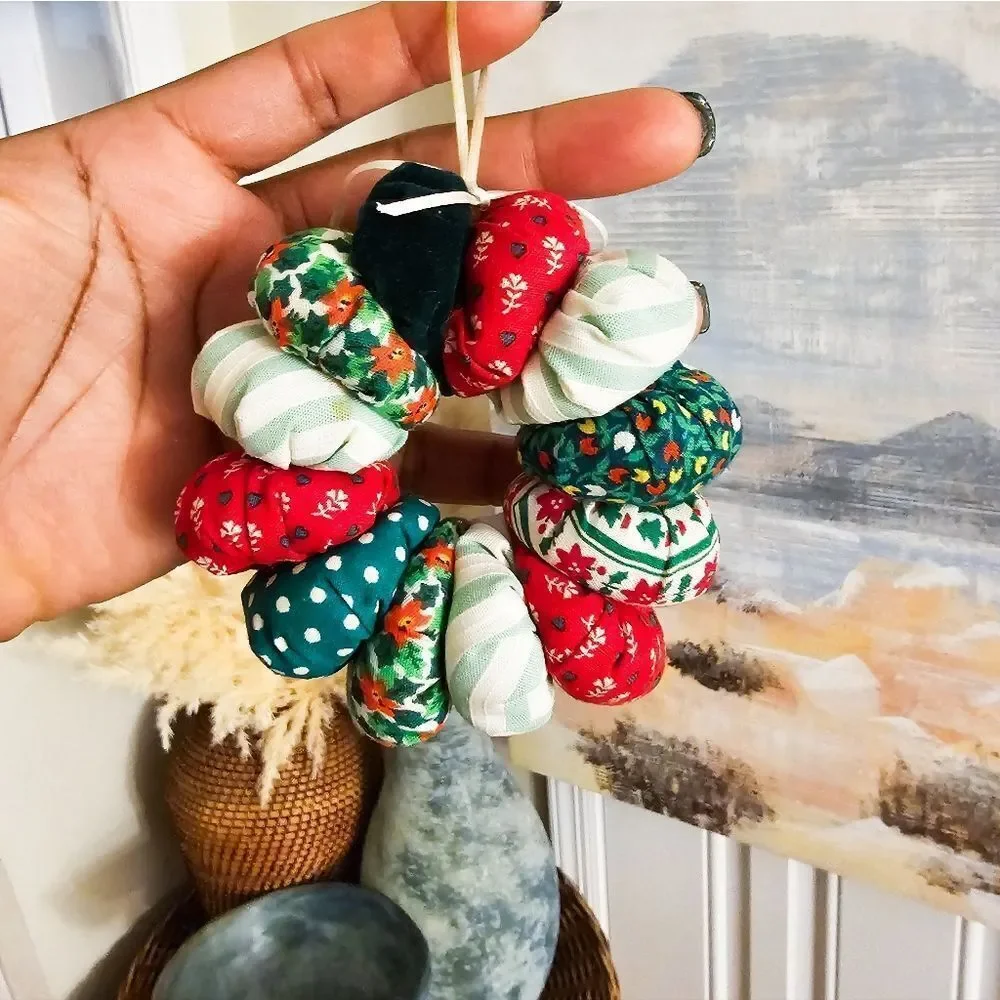 VTG Set Of 3 Patchwork Fabric Wreath, Antique Xmas Mini Stocking & Hallmark 2004